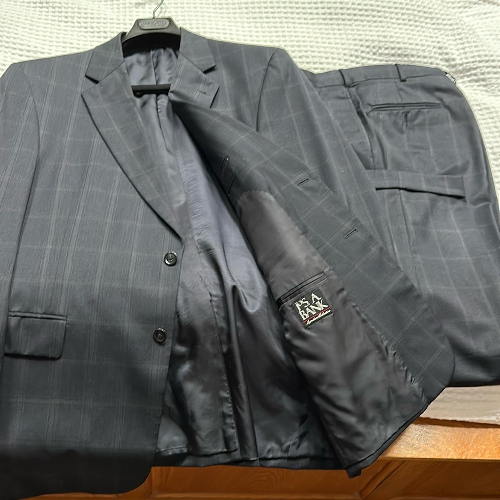 Joseph A Banks windowpane blue suit